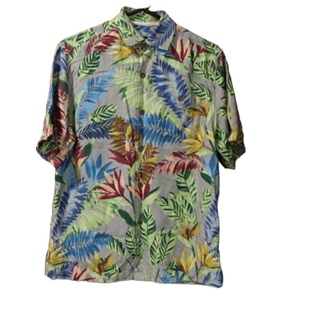 Tommy Bahama Blue Green Tropical Floral Button Down Shirt Original Fit XS